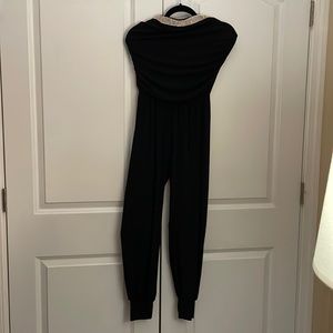 Italian strapless rhinestone straight leg jumpsuit